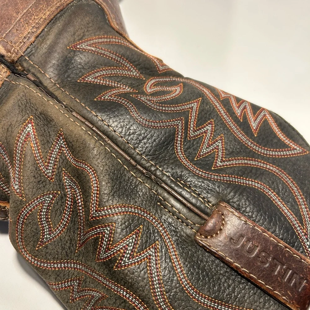 Justin Boots Men’s 8D Brown Leather Pull-On Work Boots AS IS Beaters - Picture 15 of 15
